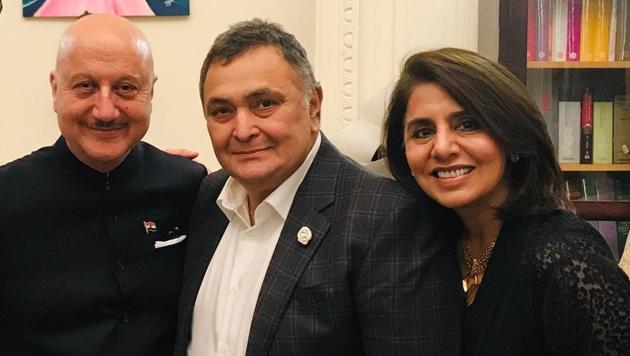 Anupam Kher with Rishi Kapoor and Neetu Kapoor. Anupam Kher with Rishi Kapoor and Neetu Kapoor.