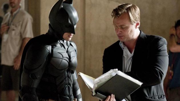 Christopher Nolan directs Christian Bale on The Dark Knight.