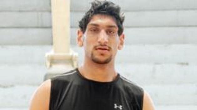 Basketball player Satnam Singh Bhamara at guru nanak stadiam. .in Ludhiana.(JS Grewal/Hindustan Times)