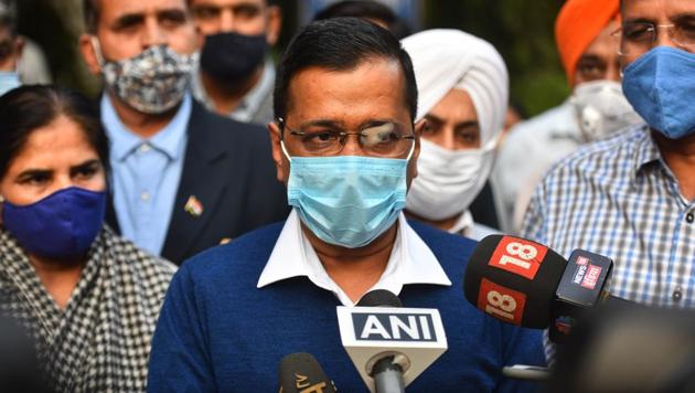 Arvind Kejriwal, chief minister of Delhi has asked his party’s volunteers, MPs and MLAs to go in public places and distribute masks. (Photo by Sanchit Khanna/ Hindustan Times) Arvind Kejriwal, chief minister of Delhi has asked his party’s volunteers, MPs and MLAs to go in public places and distribute masks. (Photo by Sanchit Khanna/ Hindustan Times)