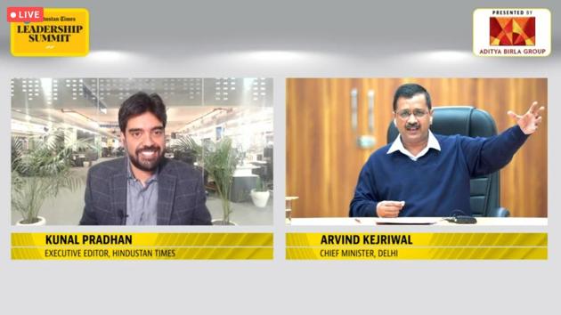 Delhi chief minister Arvind Kejriwal said Delhi’s health infrastructure didn’t collapse even during the peak of the coronavirus disease (Covid-19) unlike other cities like New York and his administration has been able to manage the pandemic better. “We advised home-isolation for the infected and it helped us reduce the burden on our healthcare system,” Kejriwal said during his conversation with HT’s executive editor Kunal Pradhan on day two of the summit. (HT Photo)