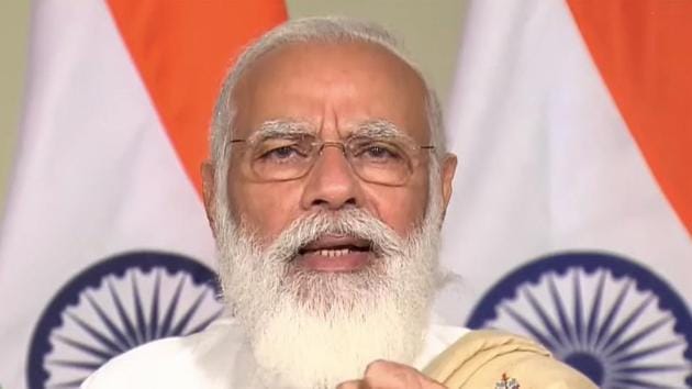 Prime Minister Narendra Modi addresses the 8th convocation of Pandit Deendayal Petroleum University, Gandhinagar via video conferencing, in New Delhi.(PTI) Prime Minister Narendra Modi addresses the 8th convocation of Pandit Deendayal Petroleum University, Gandhinagar via video conferencing, in New Delhi.(PTI)