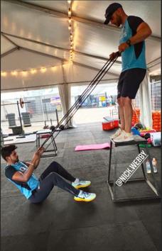 Indian batsman Shreays Iyer training with strength and conditioning coach Nick Webb (instagram)