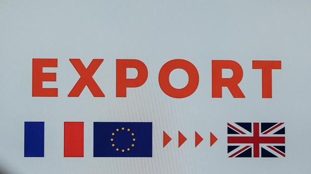 An 'Export' sign featuring French and UK national flags and the stars of the European Union (EU) as the Port of Le Havre presents its Brexit preparations in Le Havre, France, on Friday, Nov. 20, 2020.(Bloomberg) An 'Export' sign featuring French and UK national flags and the stars of the European Union (EU) as the Port of Le Havre presents its Brexit preparations in Le Havre, France, on Friday, Nov. 20, 2020.(Bloomberg)