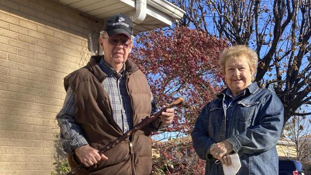 Dan Donovan, joined by his wife, Barbara, holds the antique shillelagh he used to chase burglars. (AP) Dan Donovan, joined by his wife, Barbara, holds the antique shillelagh he used to chase burglars. (AP)