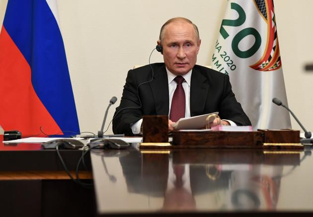 The Russian President called for equal access to Covid-19 vaccines in his address at the G-20 summit.(Reuters) The Russian President called for equal access to Covid-19 vaccines in his address at the G-20 summit.(Reuters)