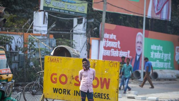 Campaign banners for the Bharatiya Janata Party (BJP) featuring Indian Prime Minister Narendra Modi in Patna. (Bloomberg)