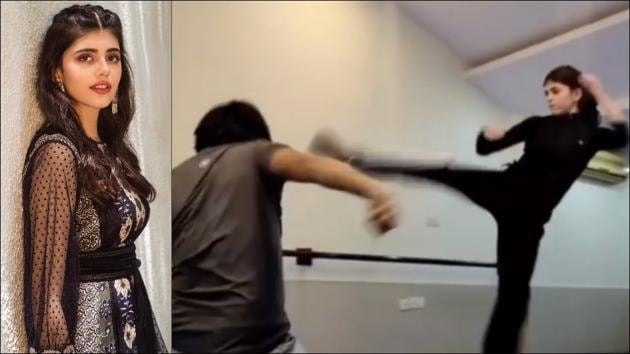Sanjana Sanghi trains on landing robust kicks for her upcoming action thriller(Instagram/sanjanasanghi96) Sanjana Sanghi trains on landing robust kicks for her upcoming action thriller(Instagram/sanjanasanghi96)