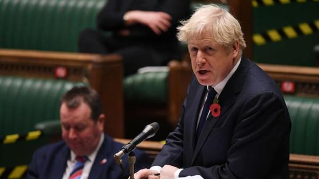 Britain's Prime Minister Boris Johnson speaks during the weekly question-time debate at the House of Commons in London, Britain, on November 11, 2020.(REUTERS/ FILE)