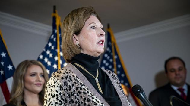 Sidney Powell, lawyer to U.S. President Donald Trump, speaks during a news conference at the Republican National Committee headquarters in Washington DC.(Bloomberg) Sidney Powell, lawyer to U.S. President Donald Trump, speaks during a news conference at the Republican National Committee headquarters in Washington DC.(Bloomberg)