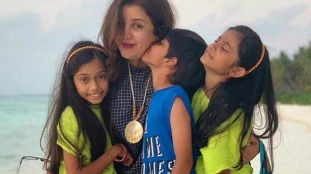 Farah Khan with her triplets Anya, Czar and Diva. Farah Khan with her triplets Anya, Czar and Diva.