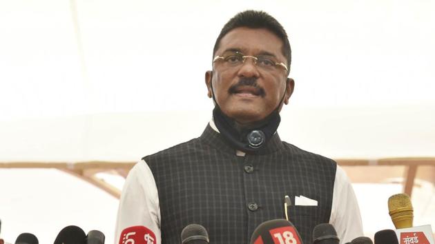 Pratap Sarnaik at the Vidhan Bhavan, for the Monsoon Session of the Maharashtra State Legislature in Mumbai.(HT Photo) Pratap Sarnaik at the Vidhan Bhavan, for the Monsoon Session of the Maharashtra State Legislature in Mumbai.(HT Photo)