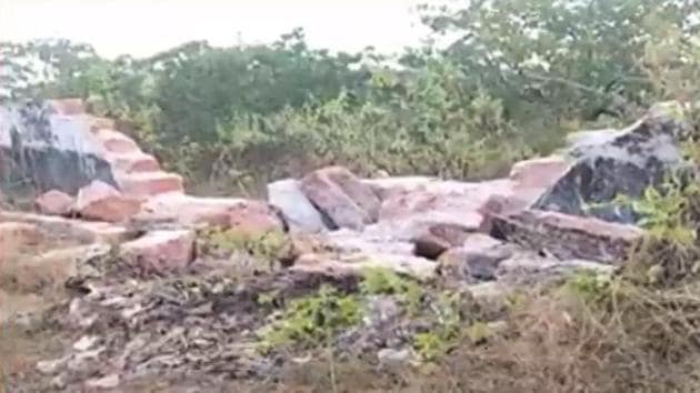 The boundary wall of the hospital in Odisha’s Khurda district that was demolished by a herd of elephants.(HT PHOTO) The boundary wall of the hospital in Odisha’s Khurda district that was demolished by a herd of elephants.(HT PHOTO)