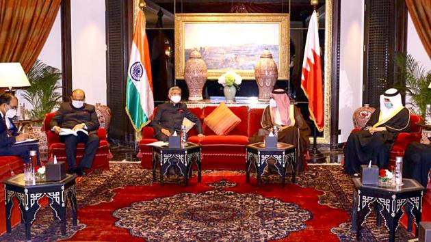 Jaishankar held talks on bilateral, regional and international issues of mutual interest with his Bahraini counterpart Abdullatif bin Rashid Al Zayani.(ANI Photo) Jaishankar held talks on bilateral, regional and international issues of mutual interest with his Bahraini counterpart Abdullatif bin Rashid Al Zayani.(ANI Photo)