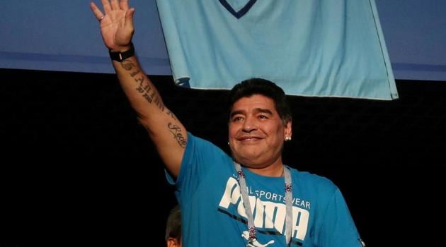 Diego Maradona in the stands before the match.(REUTERS)