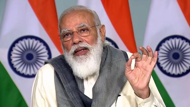 Prime Minister Narendra Modi addresses during a meeting with chief ministers of States over the Covid-19 situation, through video conferencing in New Delhi on Tuesday.(ANI File Photo) Prime Minister Narendra Modi addresses during a meeting with chief ministers of States over the Covid-19 situation, through video conferencing in New Delhi on Tuesday.(ANI File Photo)