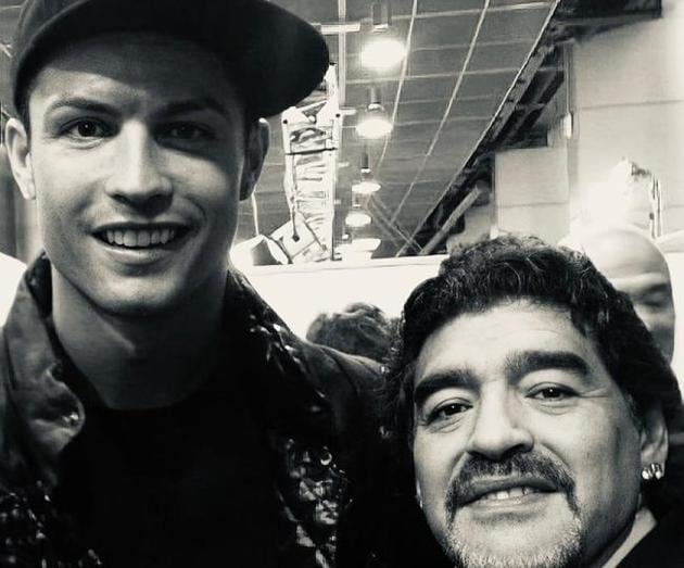 File photo of Portuguese star Cristiano Ronaldo with late Argentine legend Diego Maradona.(Twitter/Cristiano Ronaldo)