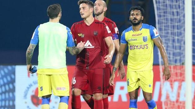 Kerala Blasters and NorthEast FC end in a 2-2 draw(ISL/Twitter) Kerala Blasters and NorthEast FC end in a 2-2 draw(ISL/Twitter)
