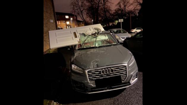 The image shows the Audi with the smashed windshield.(Twitter@WYP_RPU)