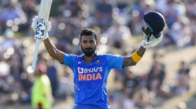 India's KL Rahul celebrates his 100 runs during the One Day cricket international between India and New Zealand at Bay Oval in Tauranga, New Zealand.(AP) India's KL Rahul celebrates his 100 runs during the One Day cricket international between India and New Zealand at Bay Oval in Tauranga, New Zealand.(AP)