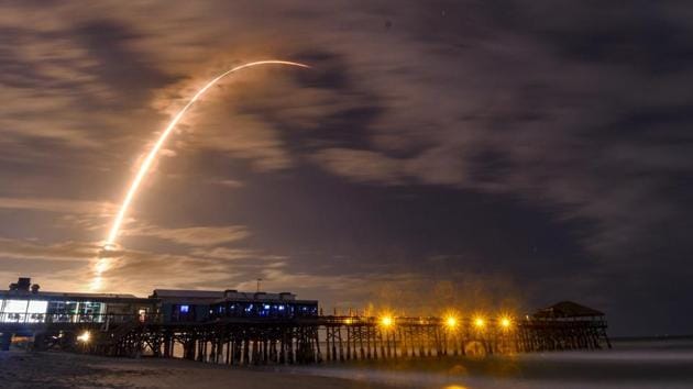 In this time exposure taken from Westgate Cocoa Beach Pier in Cocoa Beach, Fla., a SpaceX Falcon 9 rocket lifts off from Pad 40 at Cape Canaveral Air Force Station, Fla., on Tuesday.(AP Photo) In this time exposure taken from Westgate Cocoa Beach Pier in Cocoa Beach, Fla., a SpaceX Falcon 9 rocket lifts off from Pad 40 at Cape Canaveral Air Force Station, Fla., on Tuesday.(AP Photo)