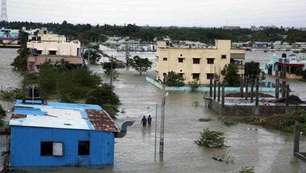 Floodwater enters the residential areas after heavy rains after the landfall of Cyclone Nivar in Chennai on Thursday. (ANI Photo)(ANI) Floodwater enters the residential areas after heavy rains after the landfall of Cyclone Nivar in Chennai on Thursday. (ANI Photo)(ANI)