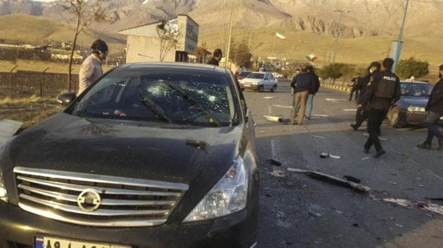 The photo shows the scene where Mohsen Fakhrizadeh was killed in Absard, a small city just east of the capital, Tehran, Iran. Fakhrizadeh, an Iranian scientist that Israel alleged led the Islamic Republic's military nuclear program until its disbanding in the early 2000s was “assassinated” Friday, state television said.(AP)