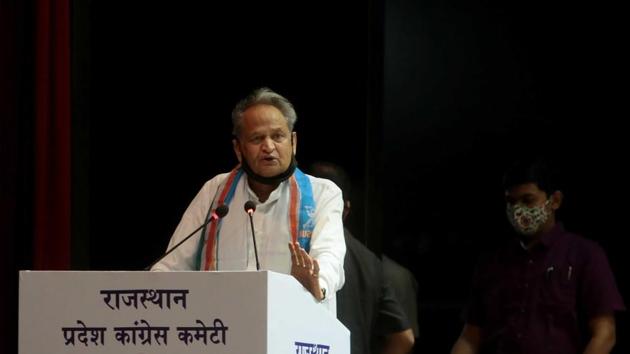 Rajasthan CM Ashok Gehlot accused the BJP of trying to destabilise his government by resorting to “negative politics” by speculating on its fall and stoking fears about coronavirus pandemic. (Photo by Himanshu Vyas/ Hindustan Times)