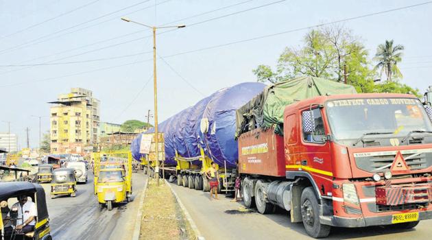 A huge trailer truck passing along the bypass early this week met with an accident followed by which one side of the road was shut for more than two days. (Rishikesh Choudhary/ HT photo) A huge trailer truck passing along the bypass early this week met with an accident followed by which one side of the road was shut for more than two days. (Rishikesh Choudhary/ HT photo)