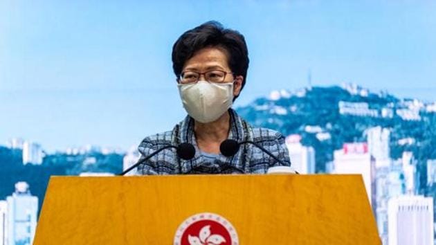 Carrie Lam is facing sanctions from the US treasury department in response to China’s national security law for Hong Kong.(Bloomberg)