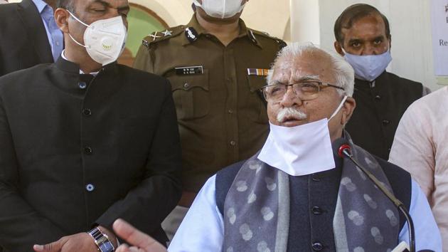 The Haryana chief minister had appealed to the farmers to discontinue their protests adding they should directly talk to the Centre for all their legitimate issues and that solution will only come through conversation.(PTI Photo) The Haryana chief minister had appealed to the farmers to discontinue their protests adding they should directly talk to the Centre for all their legitimate issues and that solution will only come through conversation.(PTI Photo)