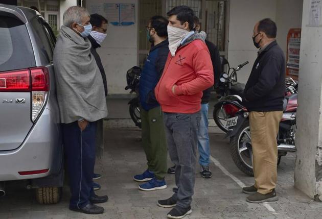 Relatives at the families house in Mayur Vihar on Hambran Road in Ludhiana on Wednesday.(Harsimar Pal Singh)