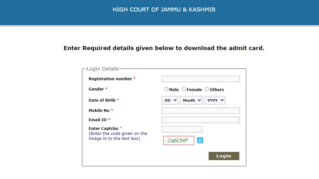 J-K High Court admit card 2020.(Screengrab) J-K High Court admit card 2020.(Screengrab)