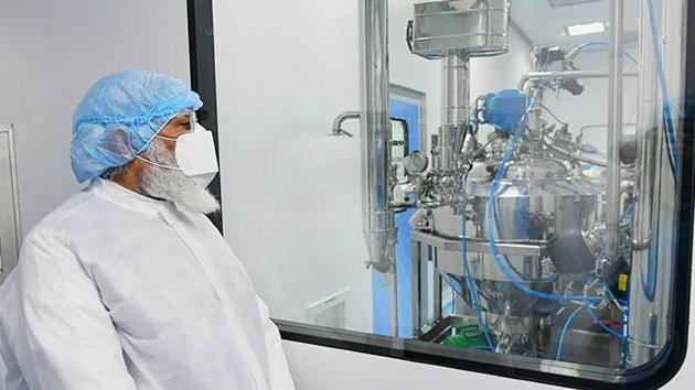 Prime Minister Narendra Modi visis the Zydus Biotech Park to review the development of COVID-19 vaccine, in Ahmedabad.(PTI) Prime Minister Narendra Modi visis the Zydus Biotech Park to review the development of COVID-19 vaccine, in Ahmedabad.(PTI)