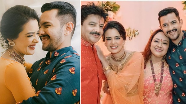 Shweta Agarwal and Aditya Narayan with Udit and Deepa Narayan.(Instagram) Shweta Agarwal and Aditya Narayan with Udit and Deepa Narayan.(Instagram)
