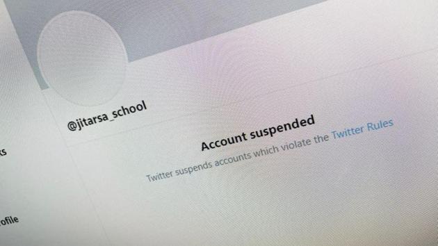 A computer screen shows the suspension of a pro-royalist Twitter account, in Bangkok, Thailand.(Reuters)