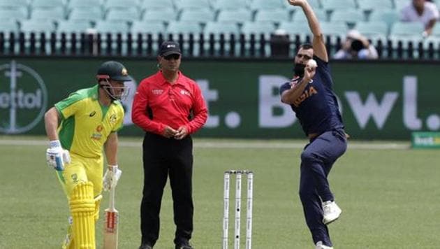 India's Mohammed Shami bowls against Australia in the ongoing ODI series.(AP)