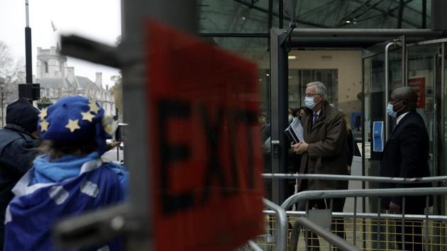 EU Chief Negotiator Michel Barnier leaves after attending the first session of today's Brexit trade negotiations at a conference centre in London.(AP) EU Chief Negotiator Michel Barnier leaves after attending the first session of today's Brexit trade negotiations at a conference centre in London.(AP)