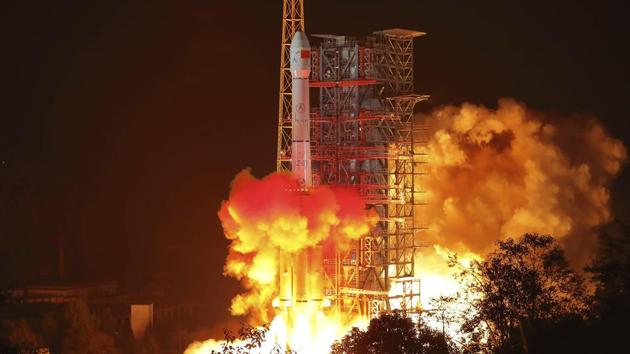 FILE - In this Dec. 8, 2018, file photo released by Xinhua News Agency, the Chang'e 4 lunar probe launches from the the Xichang Satellite Launch Center in southwest China's Sichuan Province.(AP)