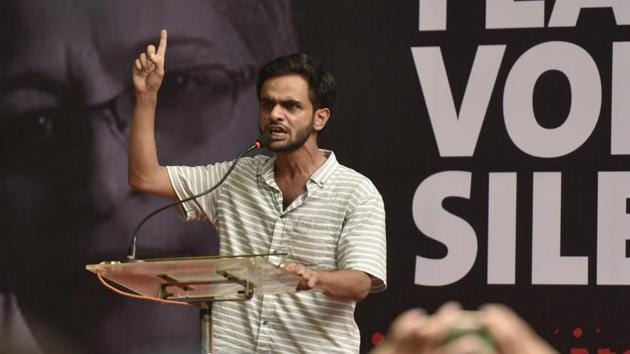 JNU Student Umar Khalid was arrested on October 1 in the case related to rioting in Khajuri Khas area. He was also arrested in September in a separate case related to larger conspiracy in the riots.(Ravi Choudhary/HT PHOTO)