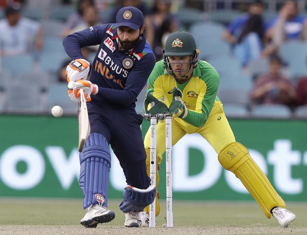 Canberra: India's Ravindra Jadeja, left, plays a shot in ffront of Australia's Alex Carey during their one day international cricket match at Manuka Oval in Canberra, Australia, Wednesday, Dec. 2, 2020. AP/PTI(AP02-12-2020_000047A) (AP)