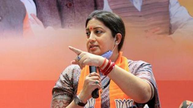 Union minister Smriti Zubin Irani is one among the star campaigners named by the BJP for campaigning for DDC polls in J&K.(PTI Photo)