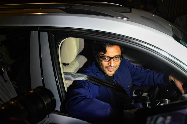 Republic TV Editor-In-Chief Arnab Goswami after being released from Taloja Central Jail on interim bail in the 2018 abetment to suicide case on November 11.(PTI)