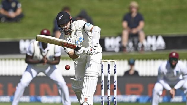 New Zealand batsman Kane Williamson bats during play on day one of the first cricket test against the West Indies in Hamilton, New Zealand.(AP) New Zealand batsman Kane Williamson bats during play on day one of the first cricket test against the West Indies in Hamilton, New Zealand.(AP)