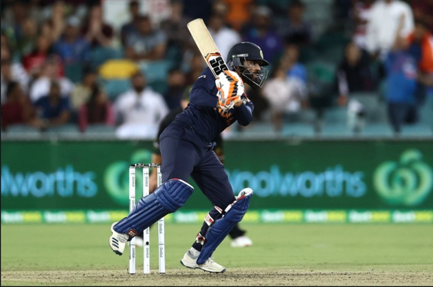 Ravindra Jadeja hits a shot. (BCCI/Twitter)