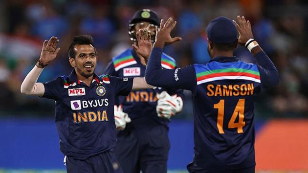 Yuzvendra Chahal celebrates the wicket of Aaron Finch(Getty Images)