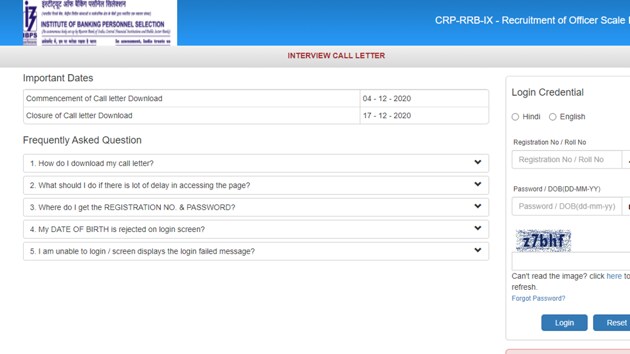 IBPS RRB interview call letter 2020.(Screengrab)
