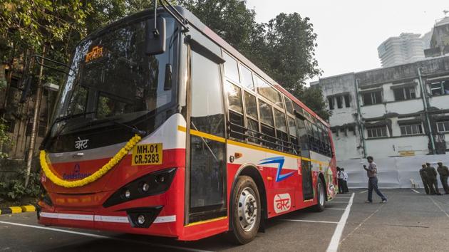 One of Mumbai's first e-buses at the Wadala depot.(HT archive) One of Mumbai's first e-buses at the Wadala depot.(HT archive)