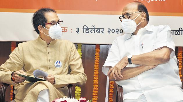 CM Uddhav Thackeray and NCP chief Sharad Pawar at a booklet launch at Sahyadri guest house in Malabar Hill on Thursday to commemorate the first anniversary of the MVA government. (HT PHOTO) CM Uddhav Thackeray and NCP chief Sharad Pawar at a booklet launch at Sahyadri guest house in Malabar Hill on Thursday to commemorate the first anniversary of the MVA government. (HT PHOTO)