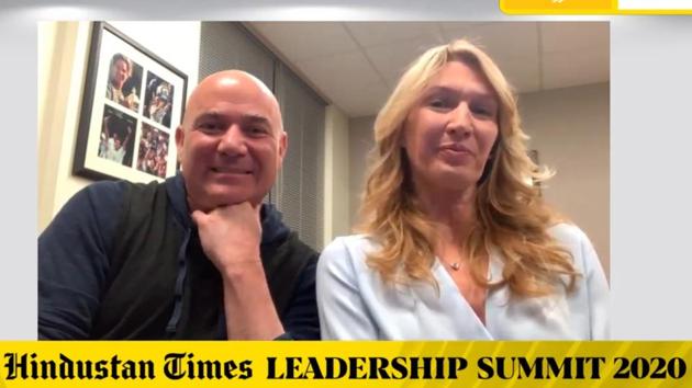 Former tennis player Andre Agassi and Stefanie Graf during the 18th edition of Hindustan Times Leadership Summit (HTLS) on December 3. HTLS 2020, being held virtually this year, returned in its third week with two days of conversations on sport, education, food and more. (HT Photo)